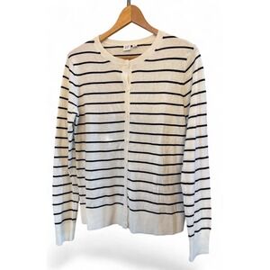 Gap Classic White w/ Navy Stripes Button Front Cardigan Cotton Sweater Casual M